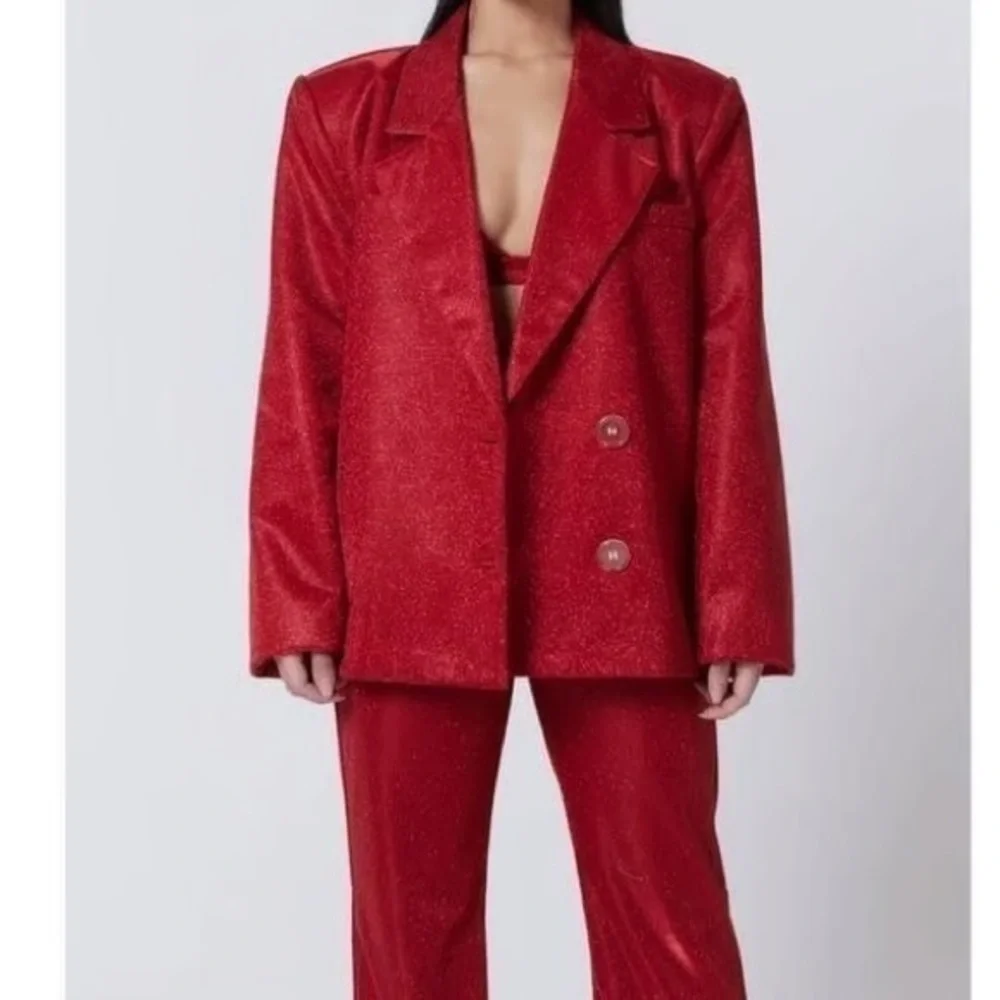 SLA The Label Red Glitter Suit Set 3 pcs Blazer Bra pants - Picture 2 of 12